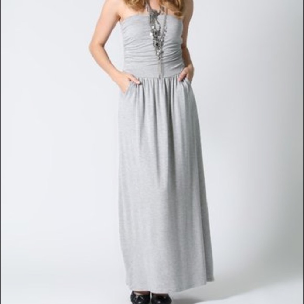 Heather Gray Pocket Strapless Maxi Dress